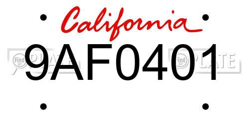 9AF0401 California License Plate