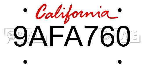 9AFA760 California License Plate