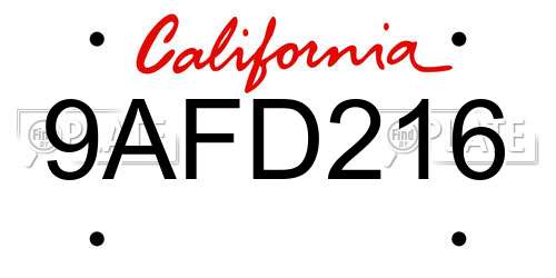 9AFD216 California License Plate
