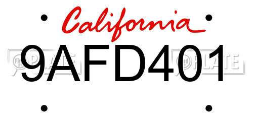 9AFD401 California License Plate