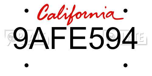 9AFE594 California License Plate