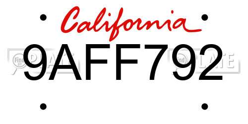 9AFF792 California License Plate