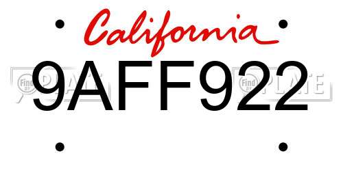 9AFF922 California License Plate