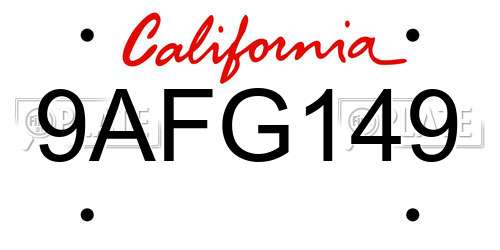9AFG149 California License Plate