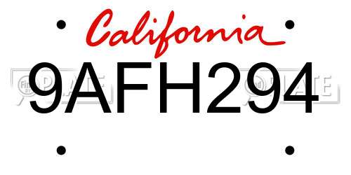 9AFH294 California License Plate