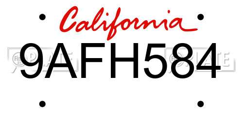 9AFH584 California License Plate
