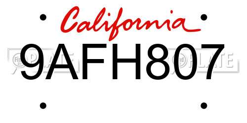 9AFH807 California License Plate