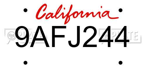 9AFJ244 California License Plate