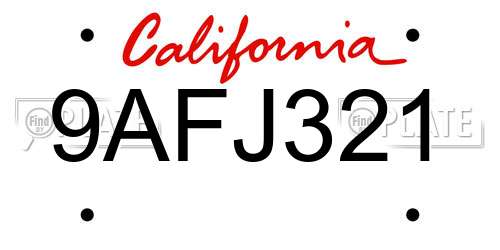 9AFJ321 California License Plate
