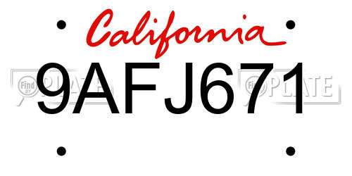 9AFJ671 California License Plate