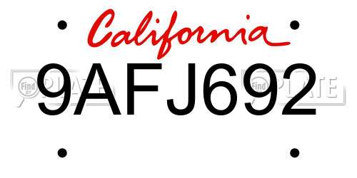 9AFJ692 California License Plate