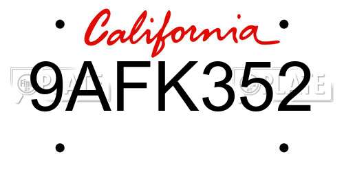 9AFK352 California License Plate