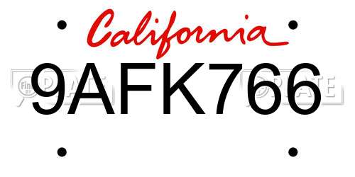 9AFK766 California License Plate