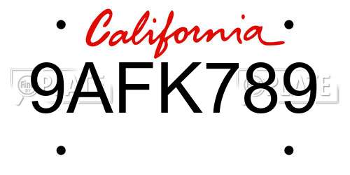 9AFK789 California License Plate