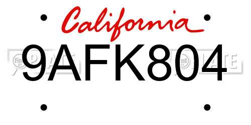 9AFK804 California License Plate