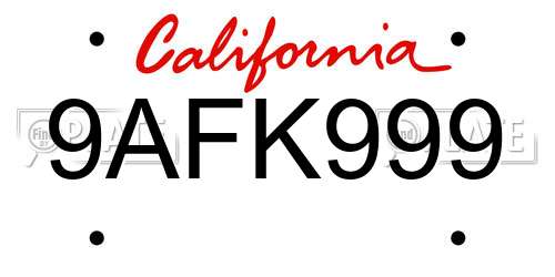 9AFK999 California License Plate