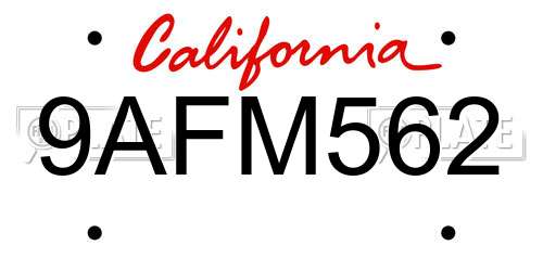 9AFM562 California License Plate