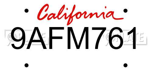 9AFM761 California License Plate
