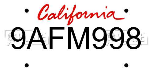 9AFM998 California License Plate