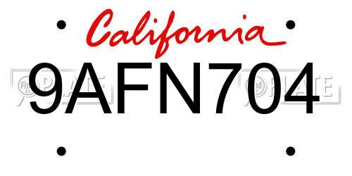 9AFN704 California License Plate
