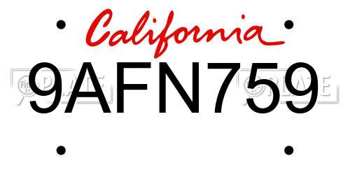 9AFN759 California License Plate