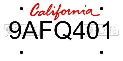 9AFQ401 California License Plate