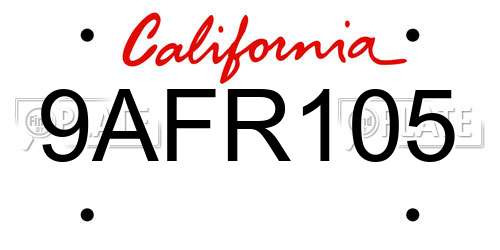 9AFR105 California License Plate