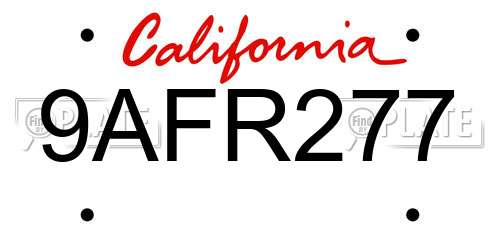 9AFR277 California License Plate