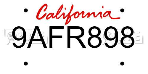 9AFR898 California License Plate