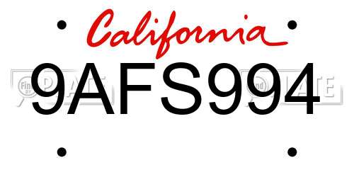 9AFS994 California License Plate