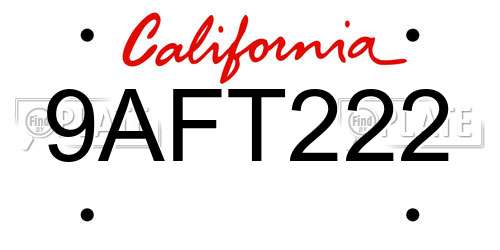 9AFT222 California License Plate
