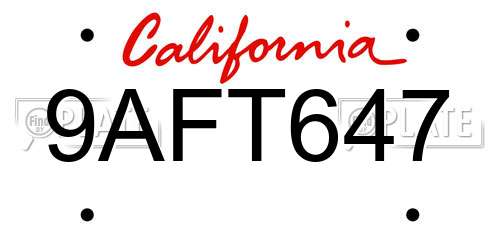 9AFT647 California License Plate