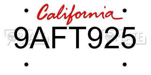 9AFT925 California License Plate