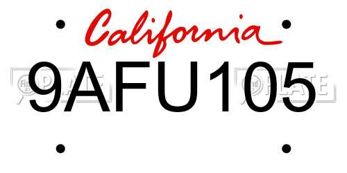 9AFU105 California License Plate
