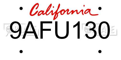 9AFU130 California License Plate