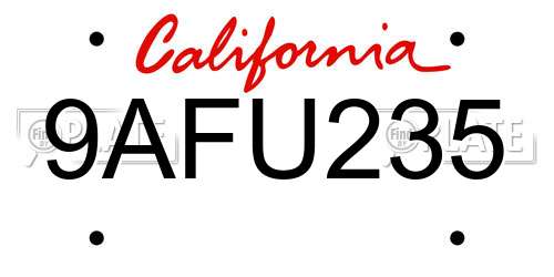 9AFU235 California License Plate