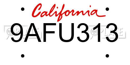 9AFU313 California License Plate