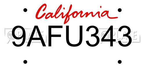 9AFU343 California License Plate