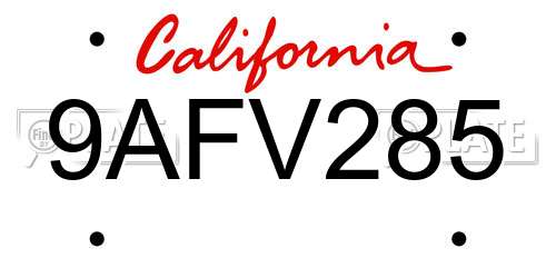 9AFV285 California License Plate