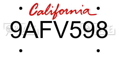 9AFV598 California License Plate