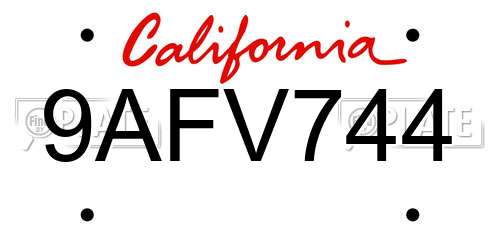 9AFV744 California License Plate