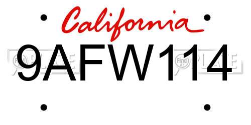 9AFW114 California License Plate