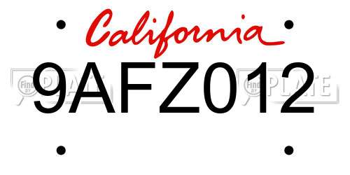 9AFZ012 California License Plate