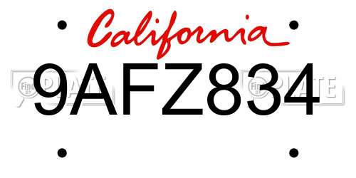 9AFZ834 California License Plate