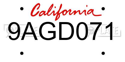 9AGD071 California License Plate