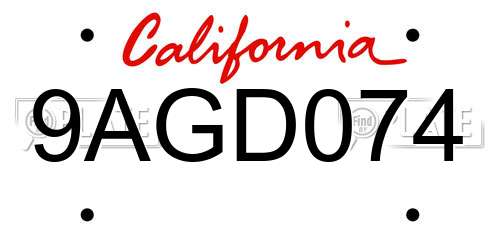 9AGD074 California License Plate