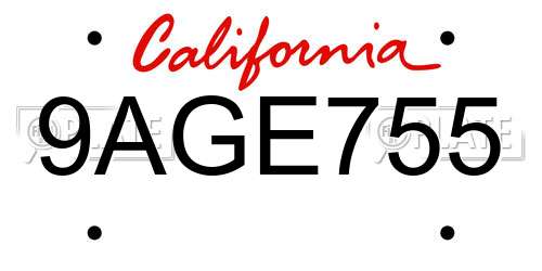 9AGE755 California License Plate