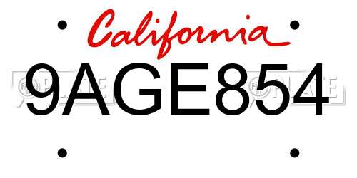 9AGE854 California License Plate
