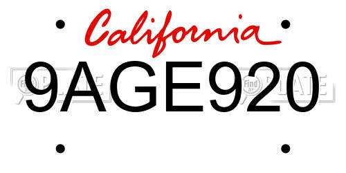 9AGE920 California License Plate