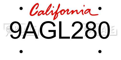 9AGL280 California License Plate